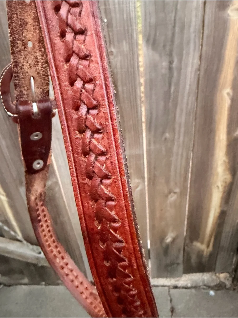 Vintage Tooled Brown Leather Belt with Decorative Stitching Size 38